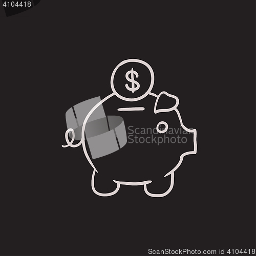 Image of Piggy bank with dollar coin sketch icon.