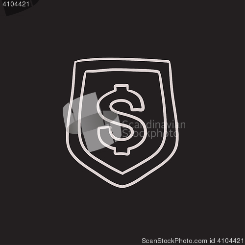 Image of Shield with dollar symbol sketch icon.