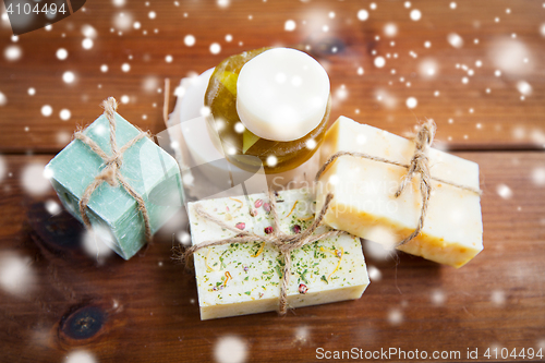 Image of handmade soap bars on wood