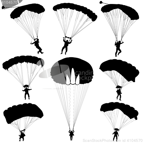 Image of Set skydiver, silhouettes parachuting illustration