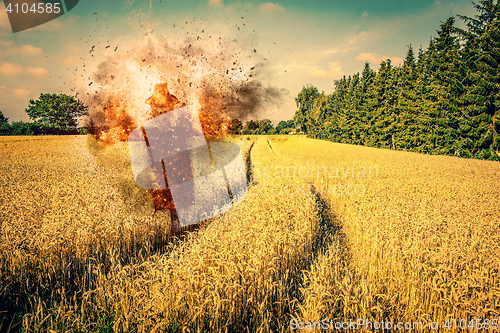 Image of Scarecrow on fire on a field