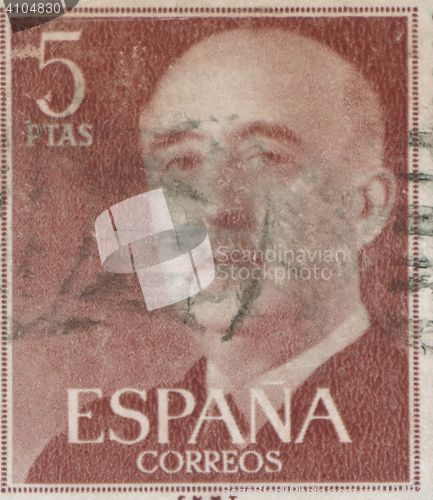 Image of SPAIN - CIRCA 1949: Stamp printed in Spain showing a portrait of General Francisco Franco 1892-1975 , series \"Francisco Franco\", circa 1949