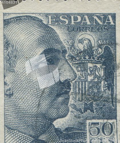 Image of SPAIN - CIRCA 1949: Stamp printed in Spain showing a portrait of General Francisco Franco 1892-1975 , series \"Francisco Franco\", circa 1949