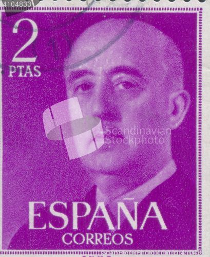 Image of SPAIN - CIRCA 1949: Stamp printed in Spain showing a portrait of General Francisco Franco 1892-1975 , series \"Francisco Franco\", circa 1949