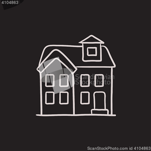 Image of Two storey detached house sketch icon.