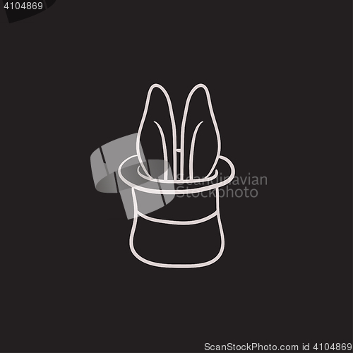 Image of Rabbit in magician hat sketch icon.