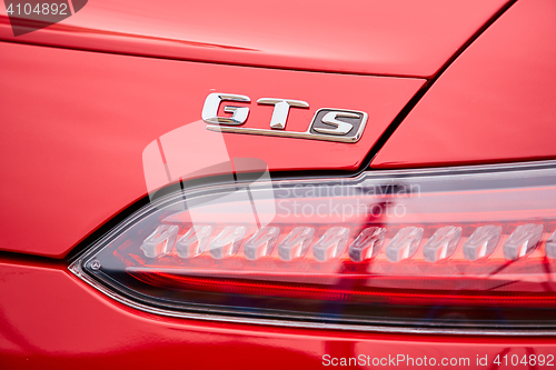 Image of Kiev, Ukraine - OCTOBER 4, 2016: Mercedes Benz star experience. The interesting series of test drives. Logo GTs and tail light closeup