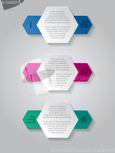 Image of Infographics background with house icons and hexagon elements