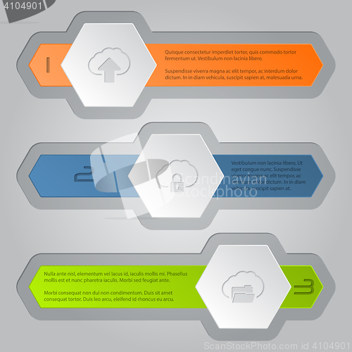 Image of Infographics background with hexagon elements and cloud icons