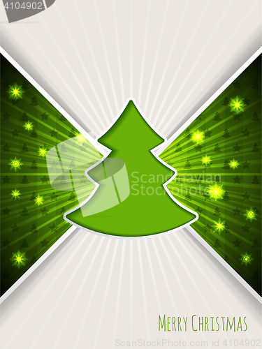 Image of Christmas greeting with bursting green christmas tree