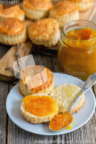 Image of Homemade buns with orange jam.