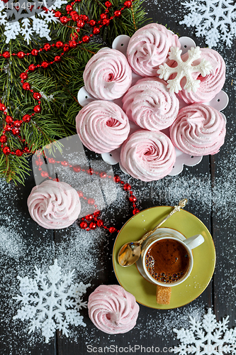 Image of Zephyr, black coffee, snowflakes and spruce branch.