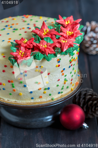 Image of Christmas cake on a stand.