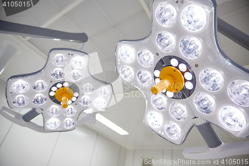 Image of surgical lamps in operation room at hospital