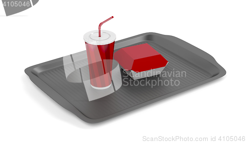 Image of Tray with soda and sandwich