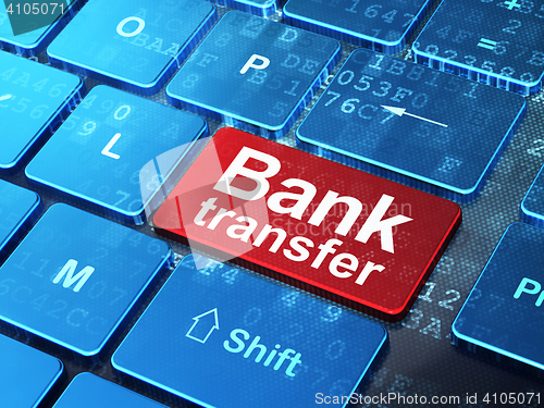 Image of Money concept: Bank Transfer on computer keyboard background