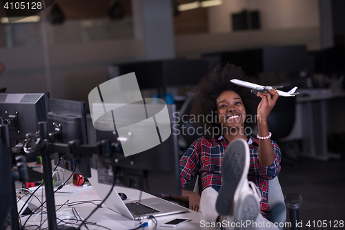 Image of portrait of a young successful African-American woman in modern 