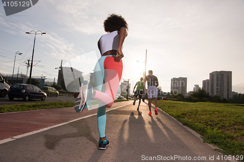 Image of multiethnic group of people on the jogging