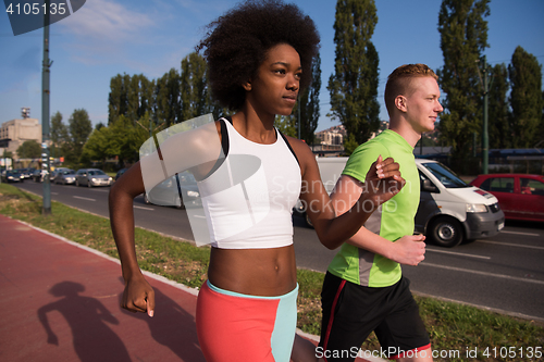 Image of multiethnic group of people on the jogging