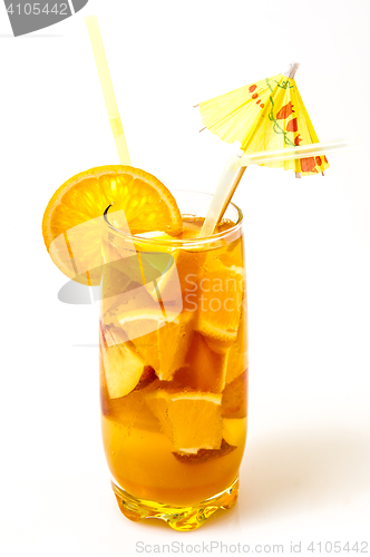 Image of Orange cooler cocktail with drinking straw on white background