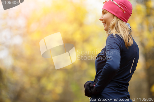 Image of athletic girl standing back morning