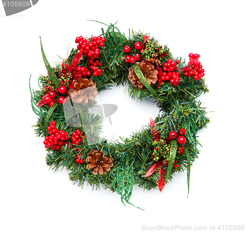 Image of Christmas wreath on white background