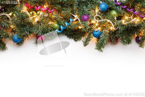 Image of Branches spruce with Christmas ornaments