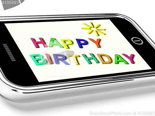 Image of Happy Birthday Message On Mobile Phone Shows Internet Message