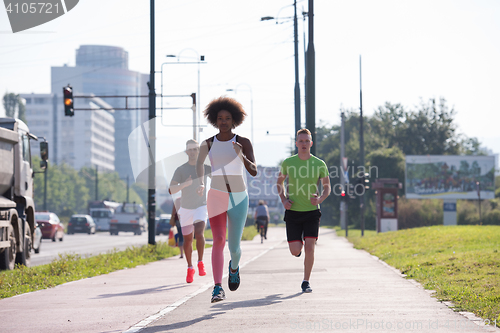 Image of multiethnic group of people on the jogging