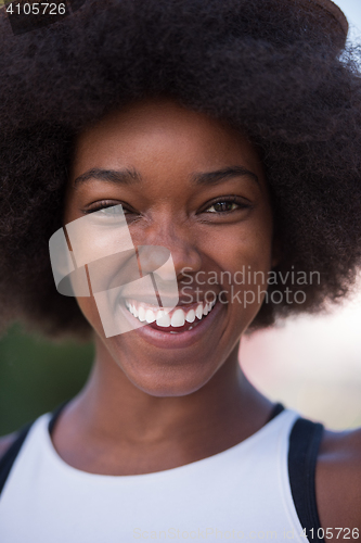 Image of Close up portrait of a beautiful young african american woman sm