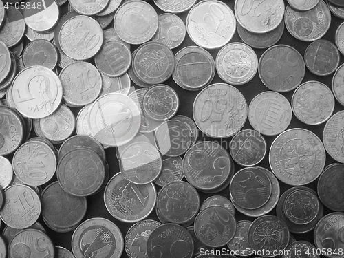 Image of Many Euro coins in black and white