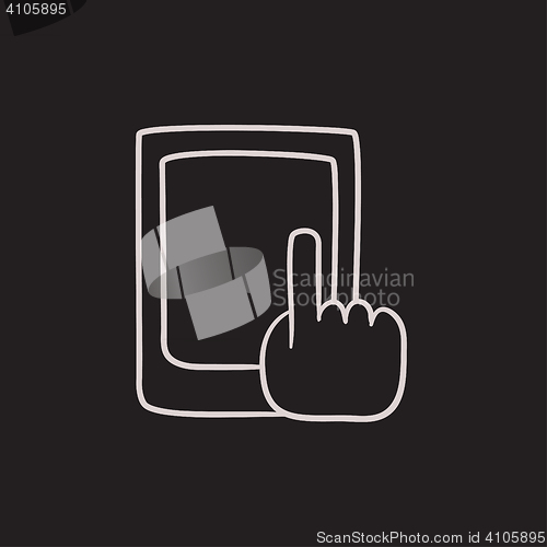 Image of Finger pointing at tablet sketch icon.
