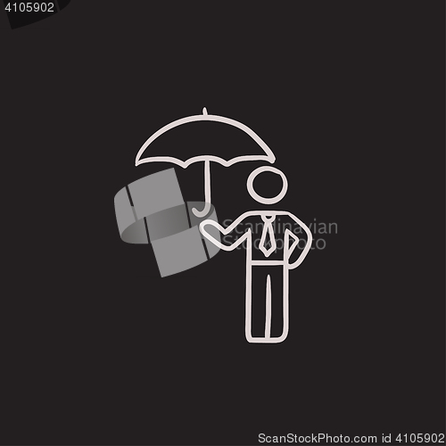 Image of Businessman with umbrella sketch icon.