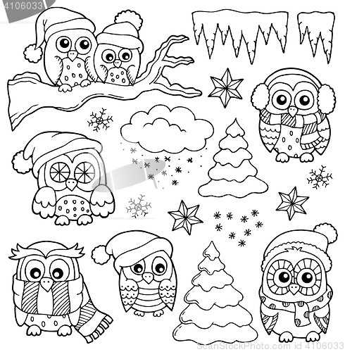 Image of Winter owl drawings theme 1