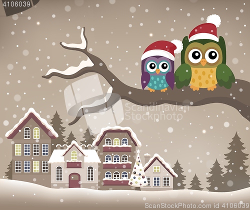 Image of Christmas owls on branch theme image 1