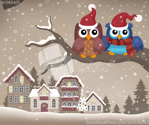 Image of Christmas owls on branch theme image 2