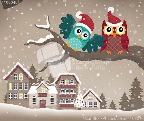Image of Christmas owls on branch theme image 3