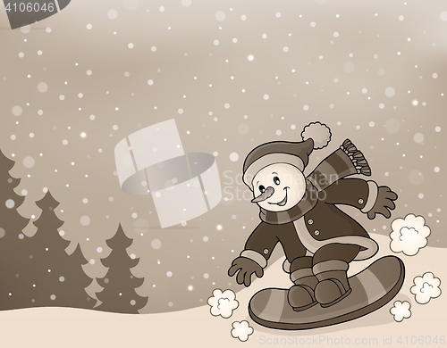 Image of Stylized image with snowman on snowboard