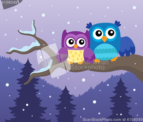 Image of Stylized owls on branch theme image 1
