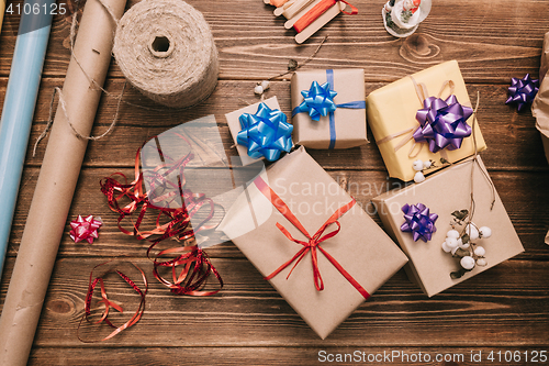 Image of From above view of wrapped presents