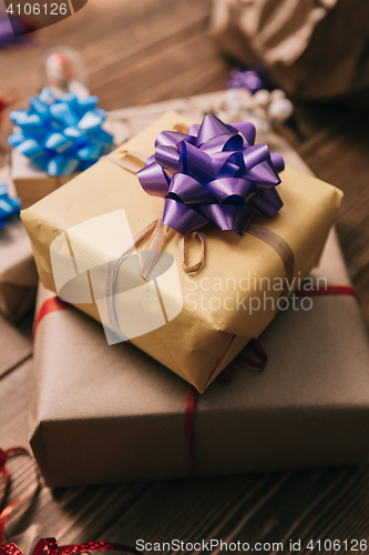 Image of From above view of wrapped presents