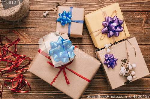 Image of From above view of wrapped presents