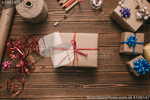 Image of From above shot of wrapped present