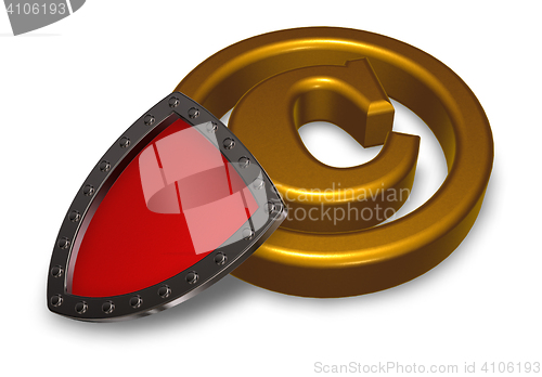 Image of copyright symbol and shield on white background - 3d illustration