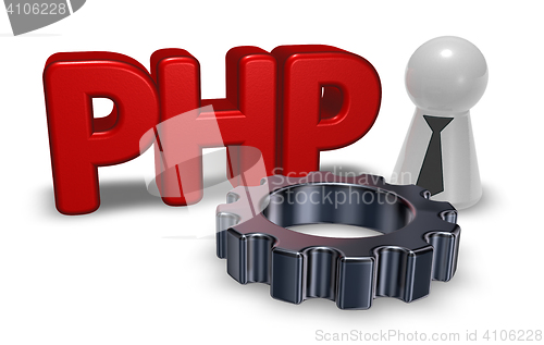 Image of php tag and cogwheel - 3d illustration