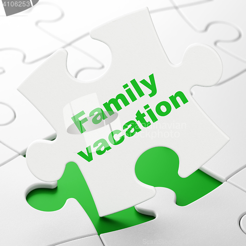Image of Travel concept: Family Vacation on puzzle background