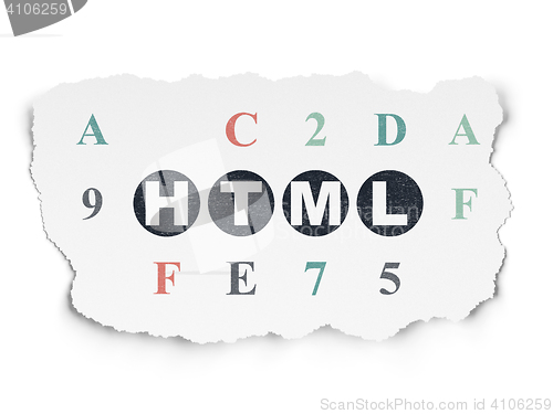 Image of Programming concept: Html on Torn Paper background