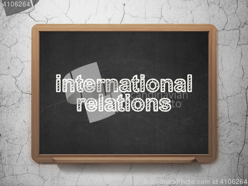 Image of Politics concept: International Relations on chalkboard background