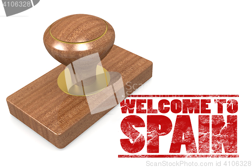 Image of Red rubber stamp with welcome to Spain