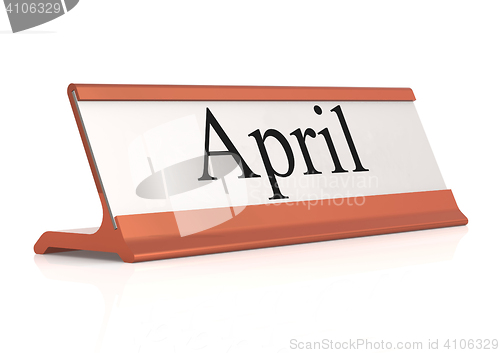 Image of April word on table tag isolated 